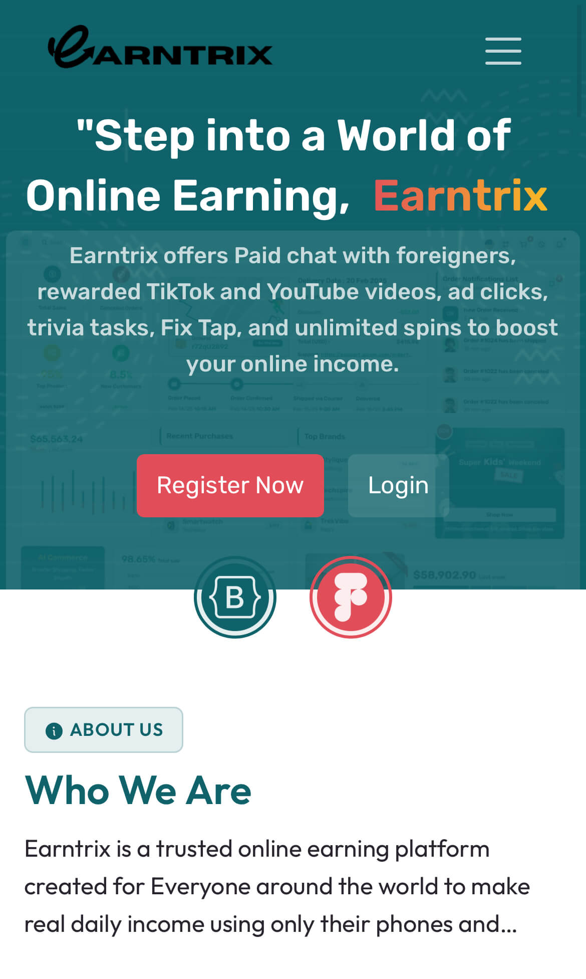 Earntrix homepage.