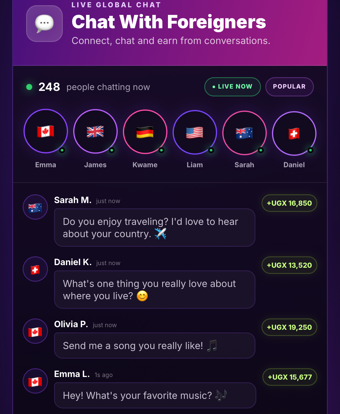 Kivanisoft Chat with foreigners feature.