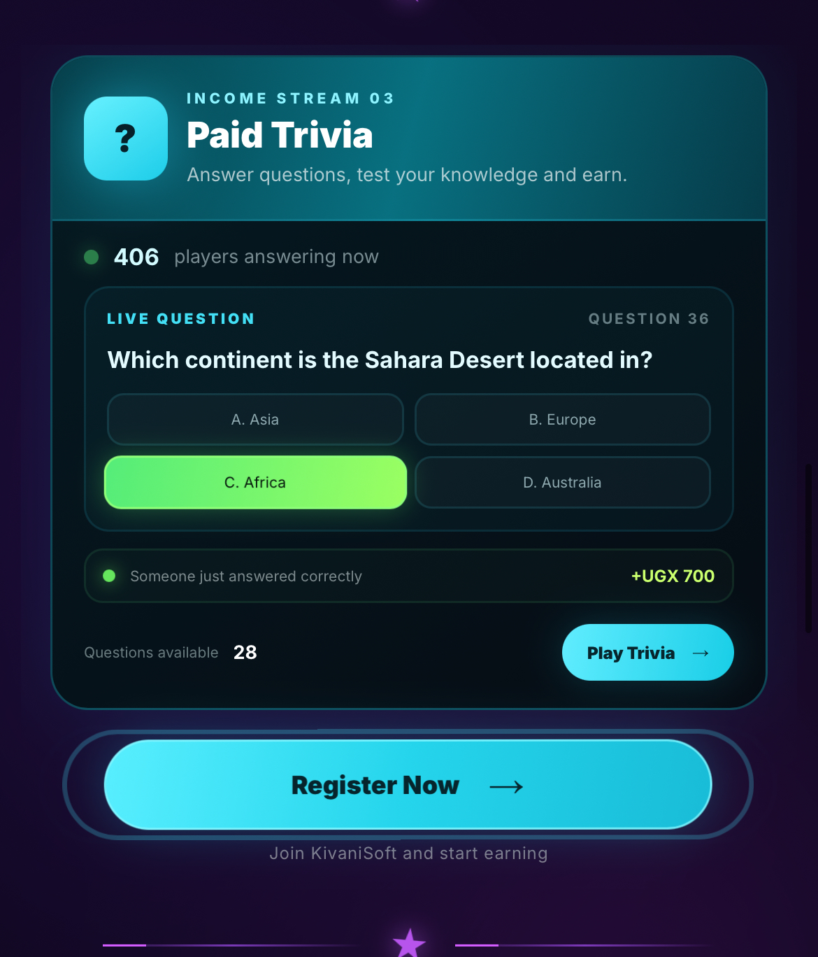 Kivanisoft paid trivia feature.