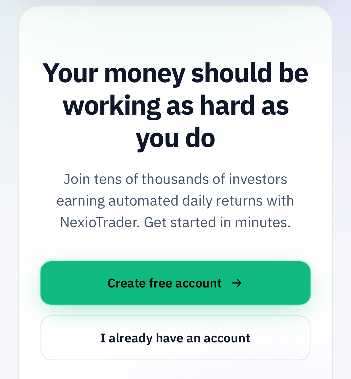 Nexio Trader dashboard.
