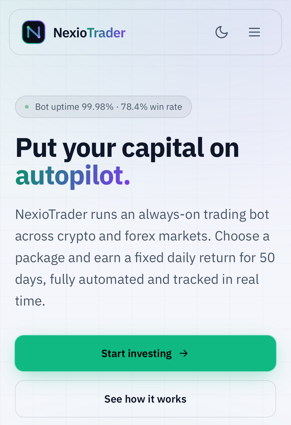 Nexio Trader homepage