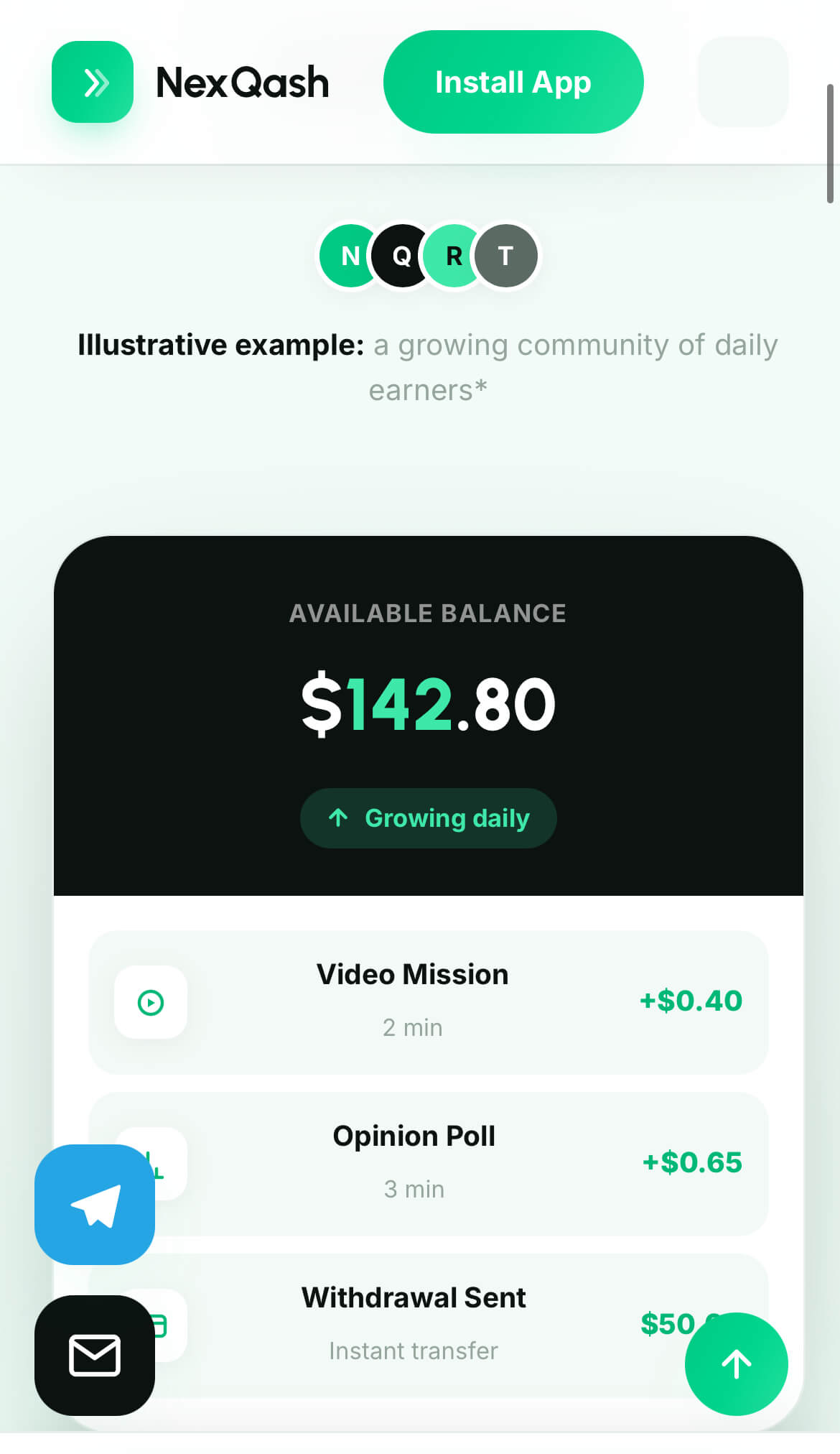 Nexqash balance dashboard.