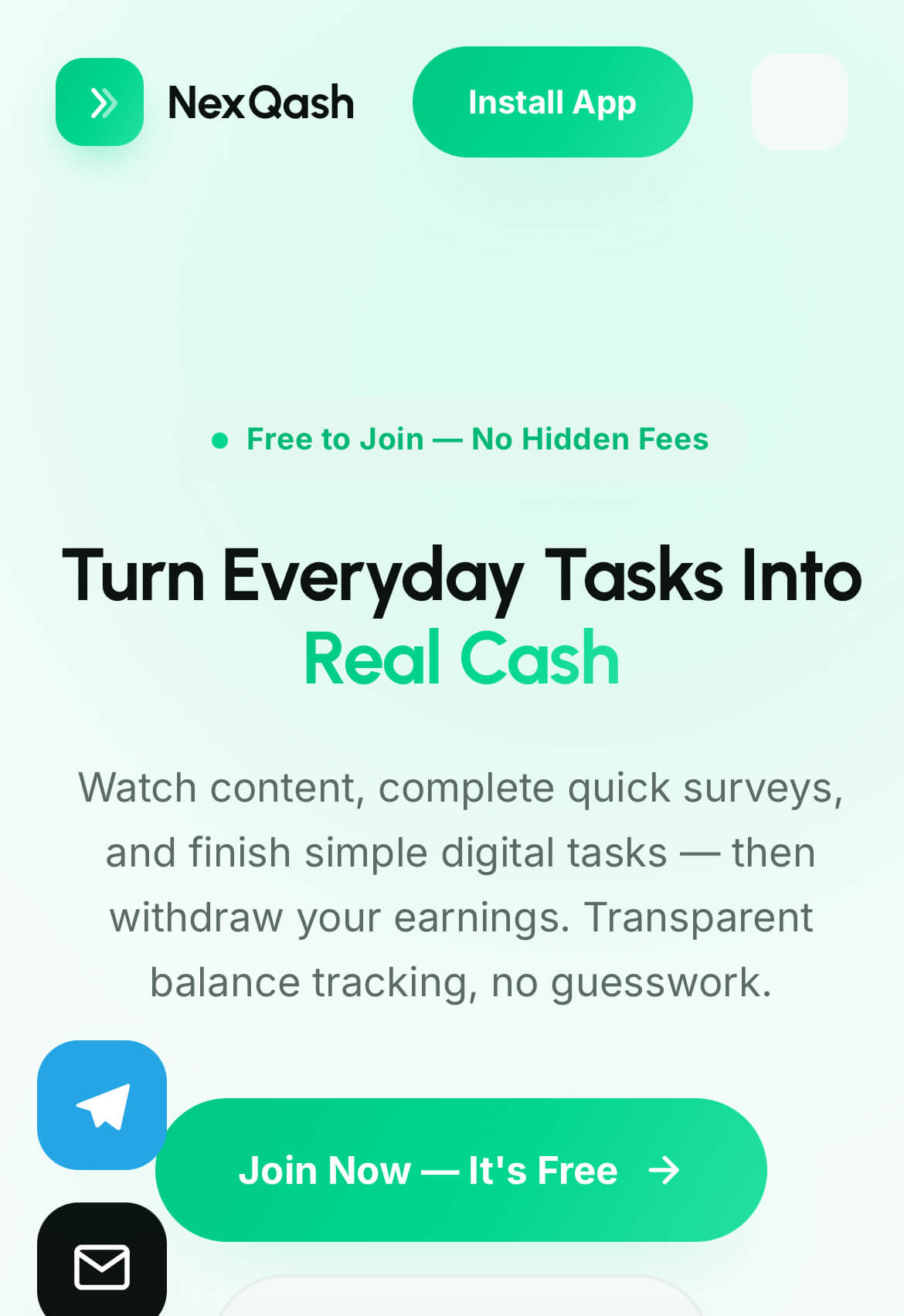NexQash homepage.