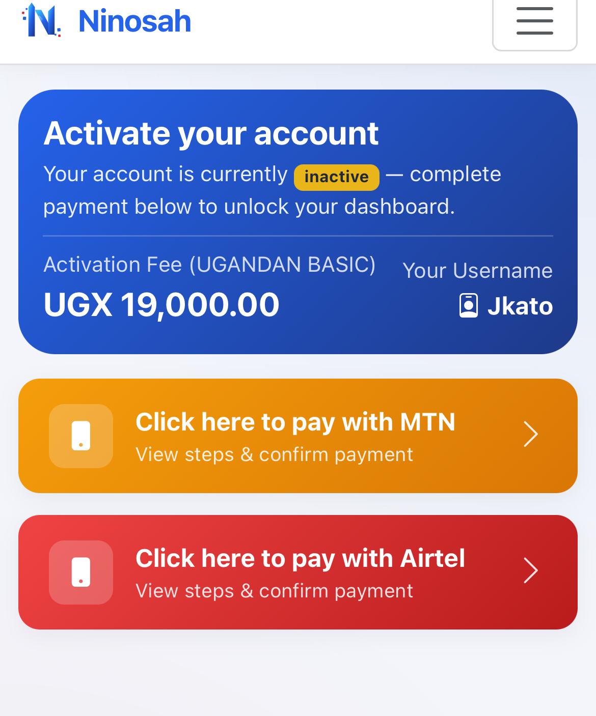 Ninosah account activation.